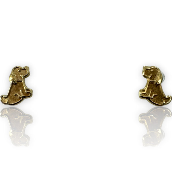 Kids 10kt Solid Yellow Gold Dog Puppy Stud Screw-Back Earrings with 18k Gold Earring-Backs