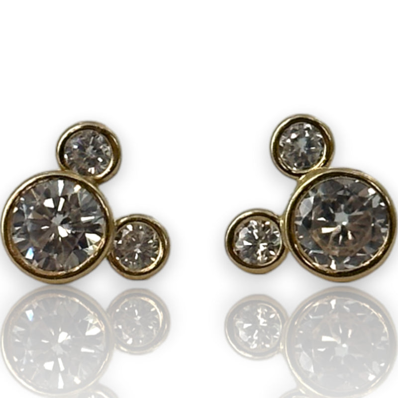 Kids 10k Solid Yellow Gold Mickey Mouse Motif Cubic Zirconia CZ Stud Earrings