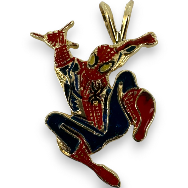 Vintage Enamel Spiderman Superhero Action 14KT 585 Yellow Gold Charm Pendant