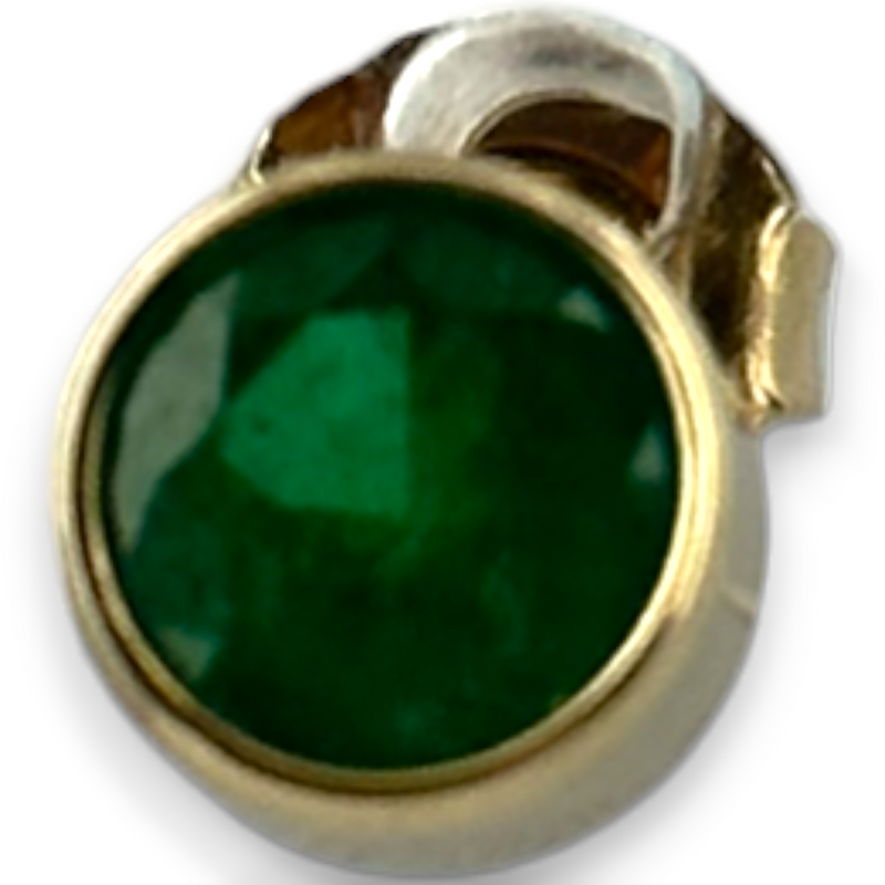 Round Emerald Gemstone Bezel Set 14k 585 Yellow Gold Stud Earrings