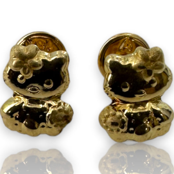 Kids 10kt Yellow Gold Cute Dainty Hello Kitty Stud Screw-Back Earrings with 18k Gold Earring Backs