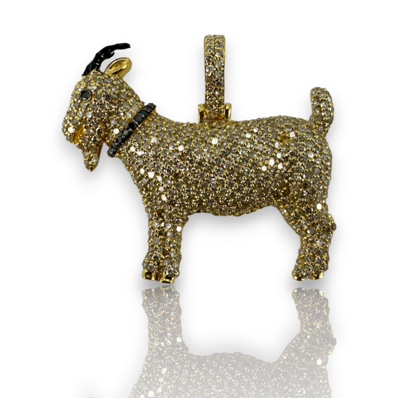 Iced Out GOAT 2.00ctw Diamond Charm Pendant 14k 585 Yellow Gold