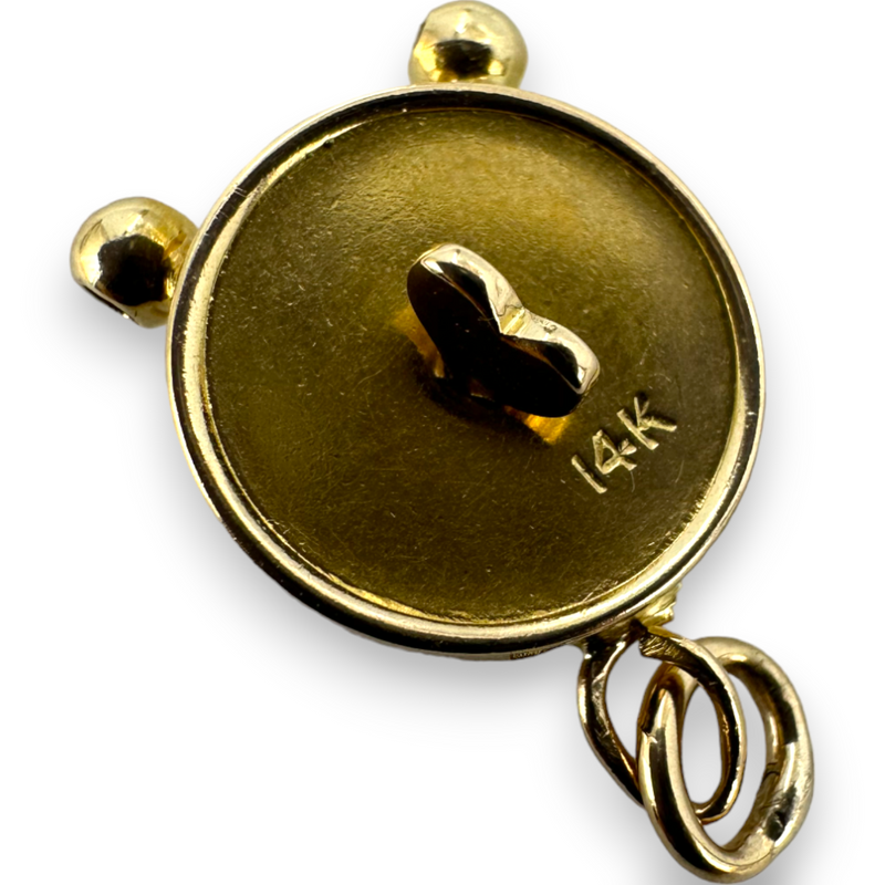 Movable Alarm Clock Time 14KT 585 Yellow Gold Charm Pendant