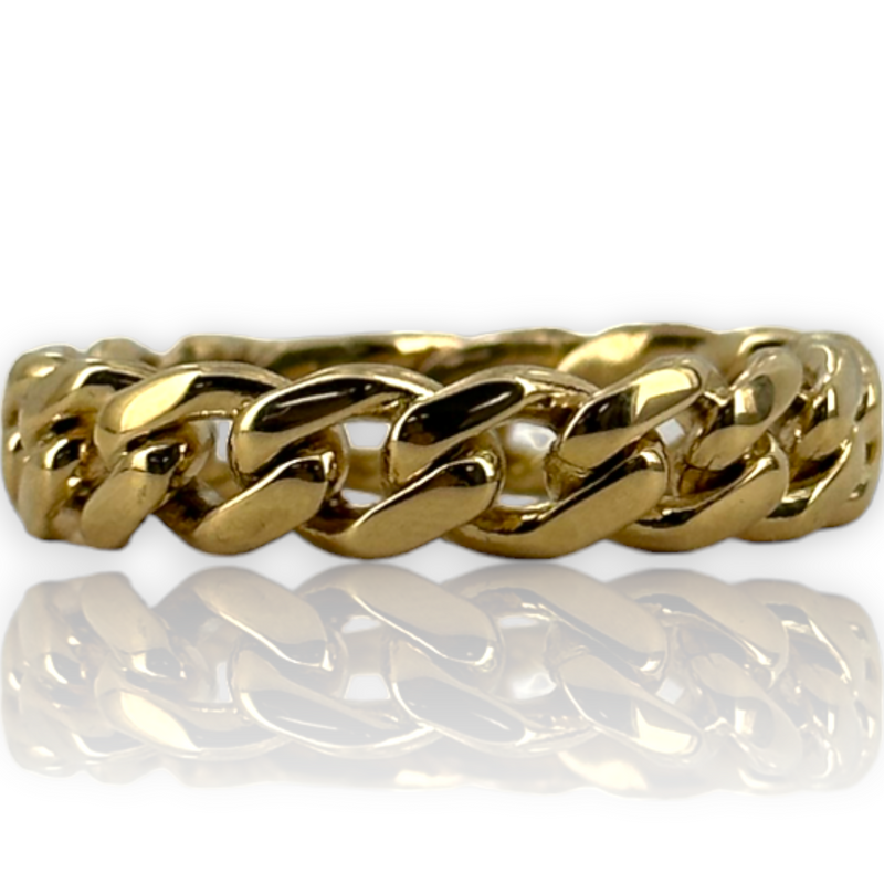 Solid Cuban Link Style Eternity 14kt 585 Yellow Gold 5.5mm Band Ring Size 11