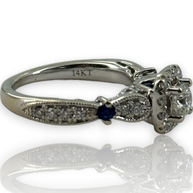 Vera Wang Love Collection Diamond & Sapphire 14kt 585 White Gold Ring Size 6