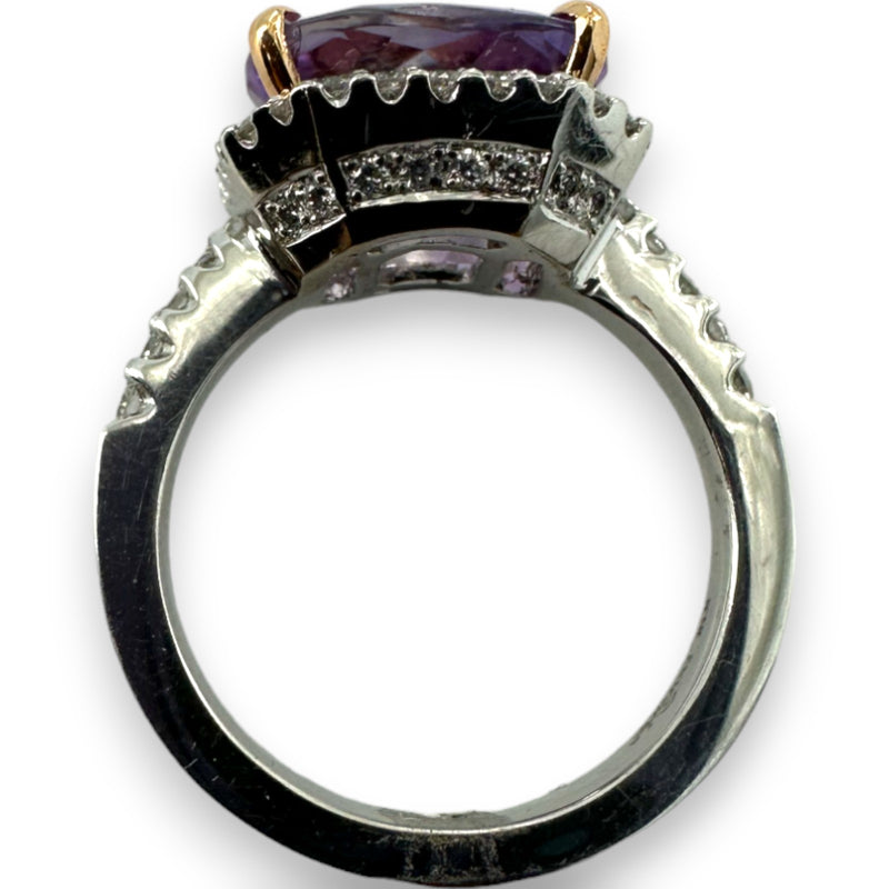 Parade Jewelry Cocktail 18kt White Gold Amethyst Diamond Halo Ring Size 5