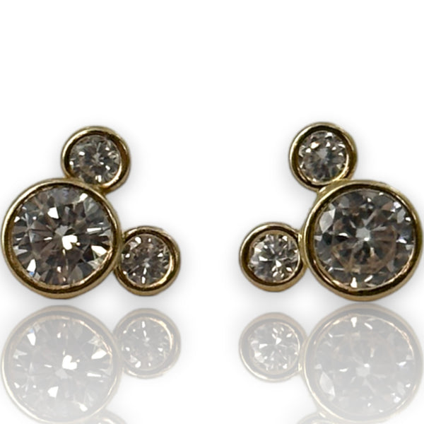 Kids 10k Solid Yellow Gold Mickey Mouse Motif Cubic Zirconia CZ Stud Earrings