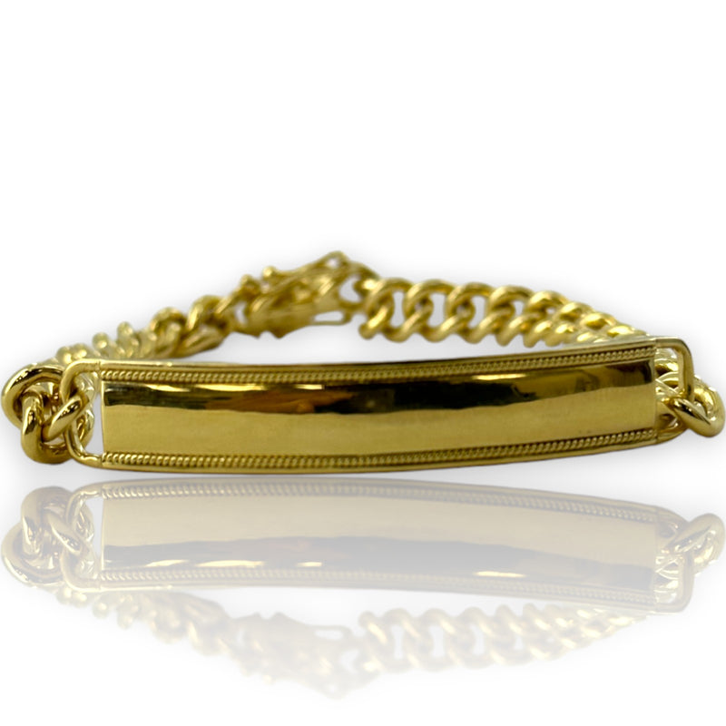 Penny Preville Designer Solid Heavy 18kt Yellow Gold Curb Link ID Engravable Bracelet with Milgrain Detail 7.25" Length