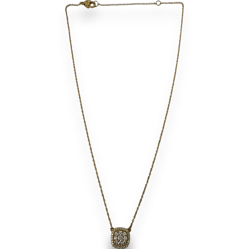 Judith Ripka Solid 14kt Yellow Gold Diamond Cluster Pendant with Split Cable Adjustable 16-18" Chain and Heart Clasp