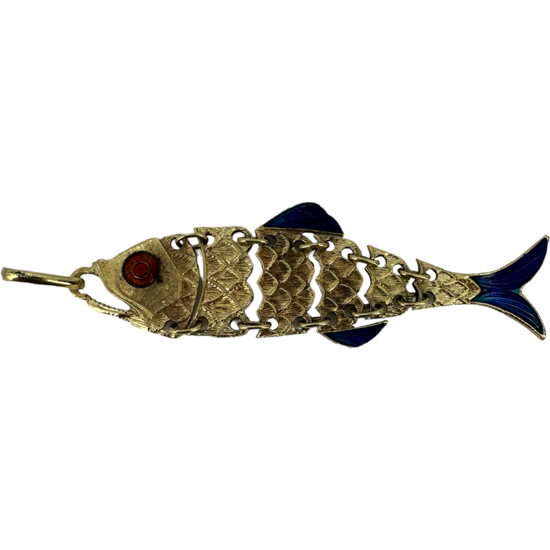 Vintage Articulating Enameled Fish 14k 585 Yellow Gold Charm Pendant