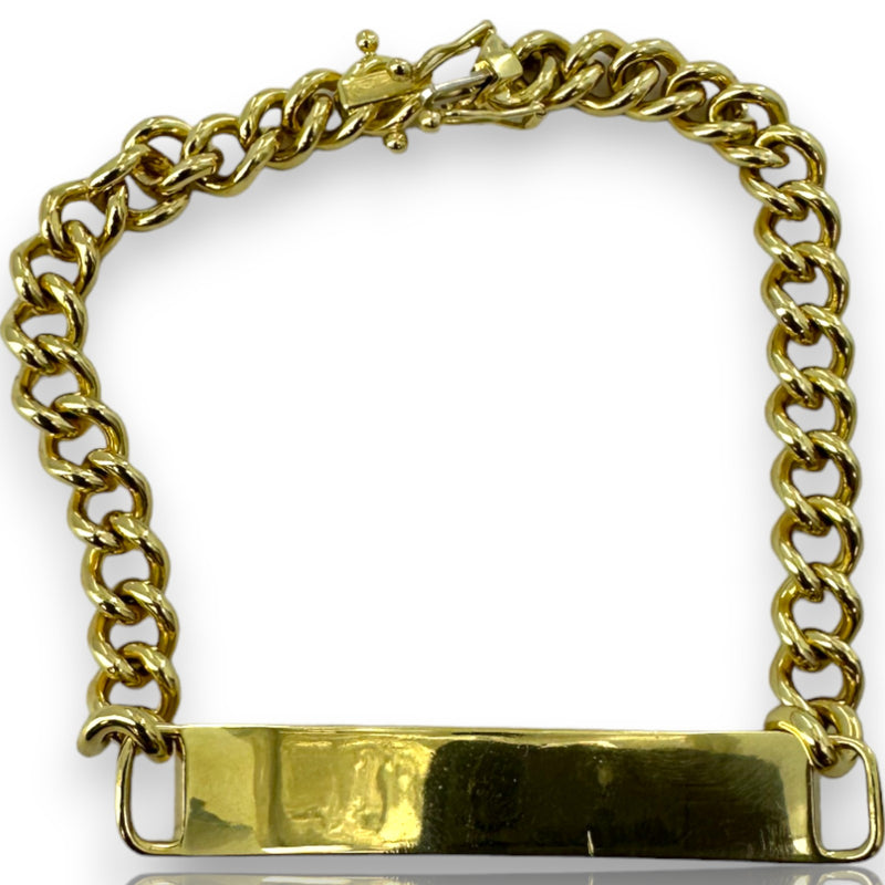 Penny Preville Designer Solid Heavy 18kt Yellow Gold Curb Link ID Engravable Bracelet with Milgrain Detail 7.25" Length