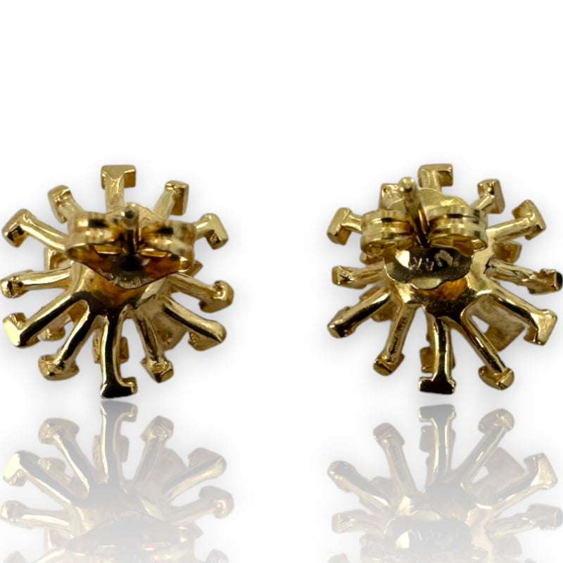 Vintage 1930-50s 14kt Solid Yellow Gold D.B. Dolan Bullock Signed Explosion-Style Pierced Stud Earrings