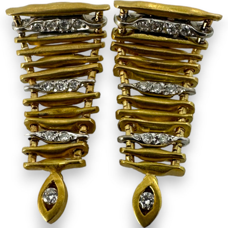 H. Stern Hans Stern 18kt Solid Two-Tone Yellow Gold White Gold "FILAMENTS" Noble Gold Collection Luxury Drop Dangle Diamond Earrings