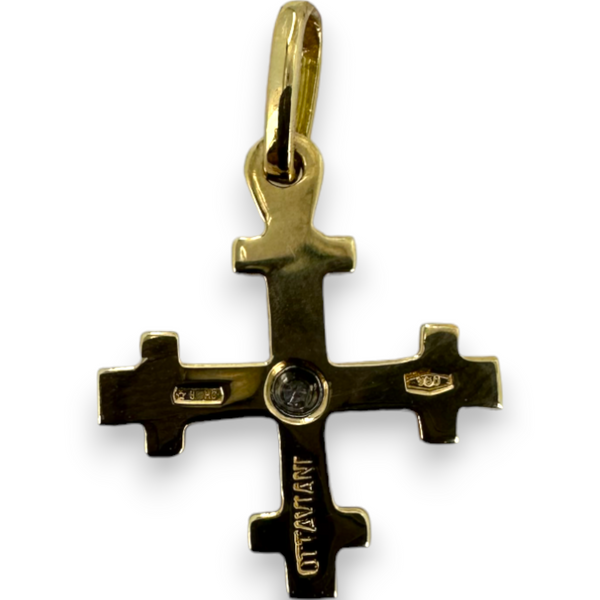 Ottaviani Vintage 18KT 750 Yellow Gold Square Orthodox Cross Pendant Charm