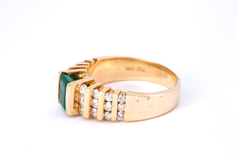 Effy Emerald & Graduated Diamond Cocktail Cluster 14K 585 Yellow Gold Ring 8 1/2