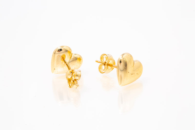 Hallow Puff Heart Stud Earrings 14k 585 Yellow Gold