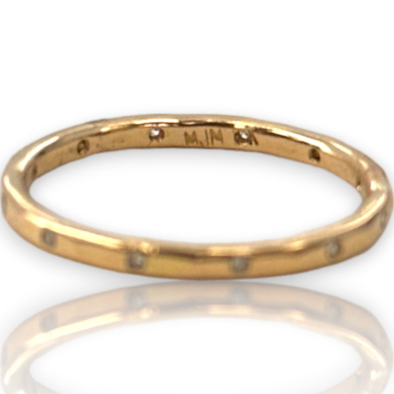 Melissa Joy Manning Solid 18kt Yellow Recycled Gold 12 Diamond 1.7mm Thin Band Size 5.75