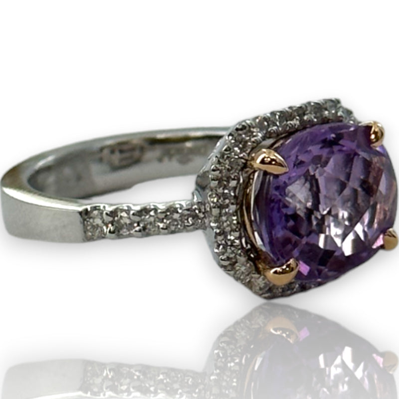 Parade Jewelry Cocktail 18kt White Gold Amethyst Diamond Halo Ring Size 5