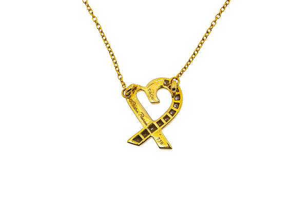 Tiffany & Co Paloma Picasso Diamond Line Heart Bow 18K 750 Yellow Gold Necklace