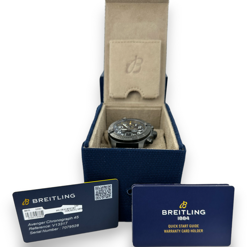 Breitling Avenger Chronograph 45mm Night Mission V13317 Titanium Watch B&P