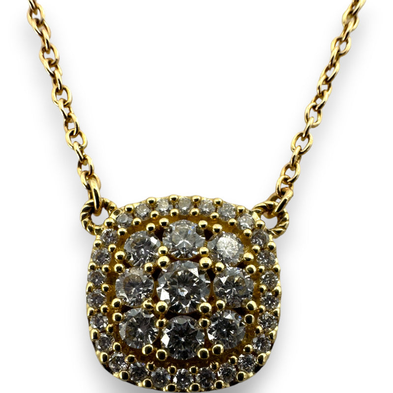 Judith Ripka Solid 14kt Yellow Gold Diamond Cluster Pendant with Split Cable Adjustable 16-18" Chain and Heart Clasp