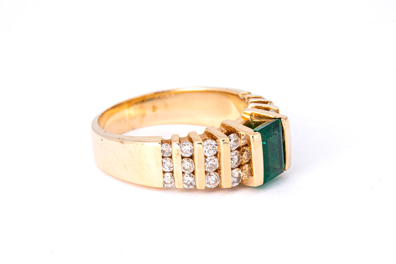 Effy Emerald & Graduated Diamond Cocktail Cluster 14K 585 Yellow Gold Ring 8 1/2