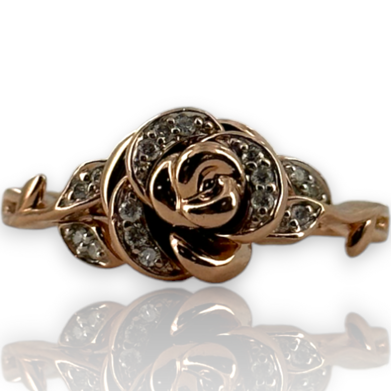 Enchanted Disney Belle 10kt 417 Rose Gold Diamond Rose Ring Size 9