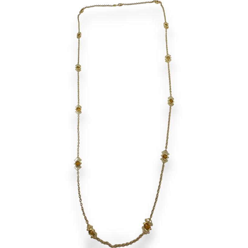 Gabriel and CO Solid 14kt Yellow Gold 12-Station Citrine Gemstone Necklace Textured Cable-Link Long 36" Chain