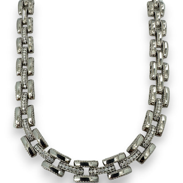 ROBERTO COIN Solid 18k White Gold Luxury Chain Link Collar Necklace Diamonds Signature Ruby Made in Italy