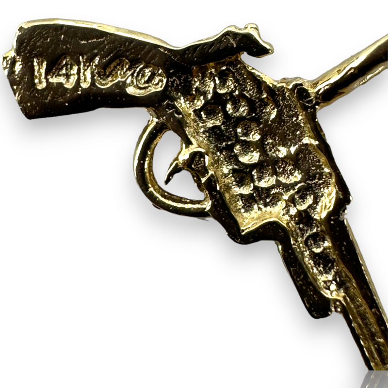 Vintage Handgun Revolver Weapon 14k 585 Yellow Gold Charm Pendant