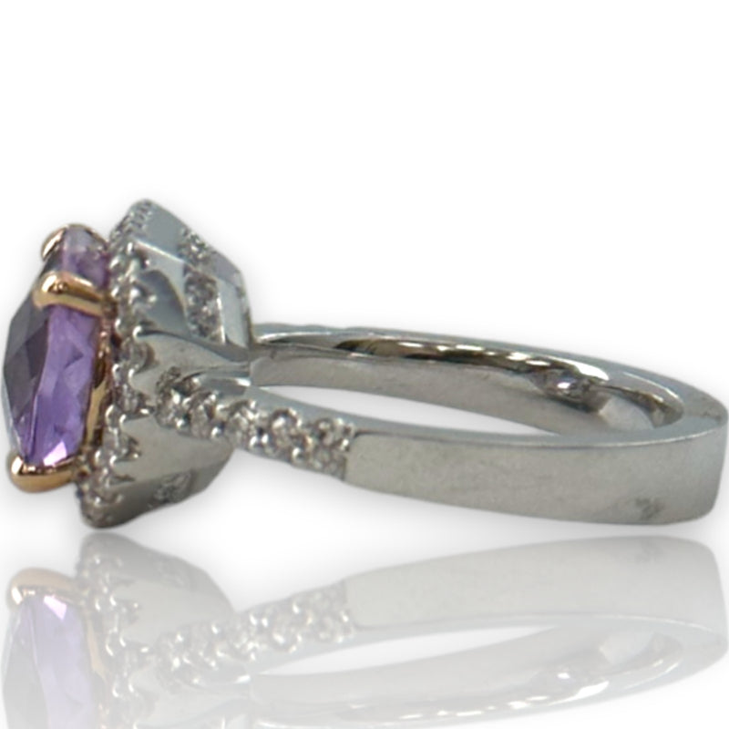 Parade Jewelry Cocktail 18kt White Gold Amethyst Diamond Halo Ring Size 5