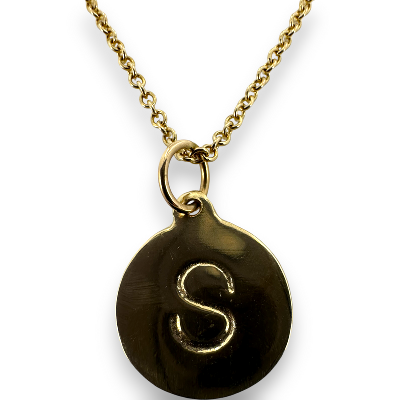 Helen Ficalora "S" Initial Alphabet Pendant Cable Chain Necklace 14KT 585 Yellow Gold