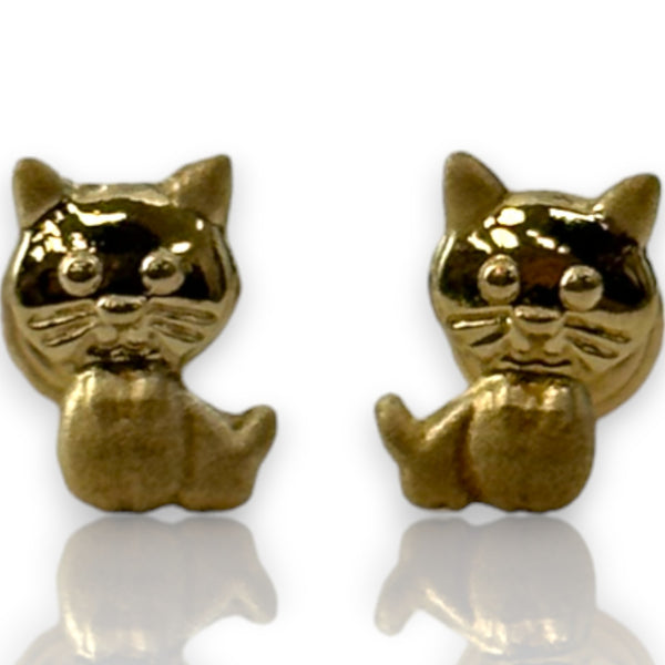 Kids 10kt Solid Yellow Gold Cute Cartoon Cat Kitten Screw-Back Stud Earrings with 18k Gold Earring Backs