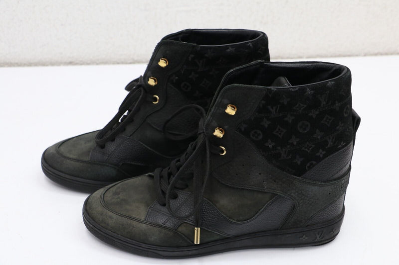 Louis Vuitton Black Leather Embossed Suede Sneakers Womens Size 38.5/US 8.5