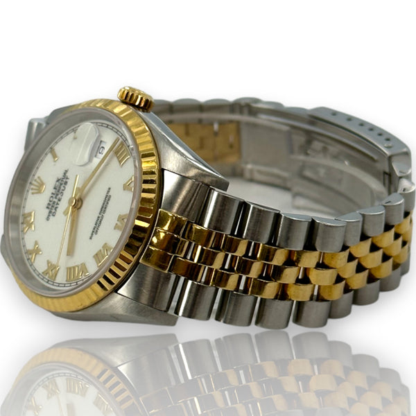 Rolex Datejust 36mm Steel & Gold 16233 1996 White Roman Watch B&P