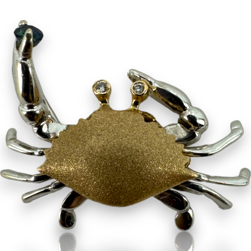 Denny Wong Diamond Sapphire Crab Pendant Sea Life 14KT 585 Two Tone Charm Pendant