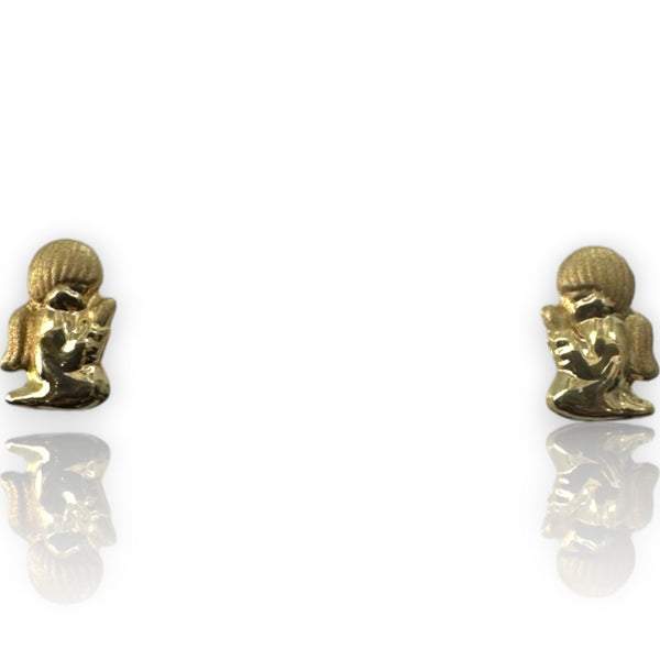 Kids 10k Solid Yellow Gold Kneeling Angel Cherub Praying Screw-Back Stud Earrings with 18k Gold Earring Backs