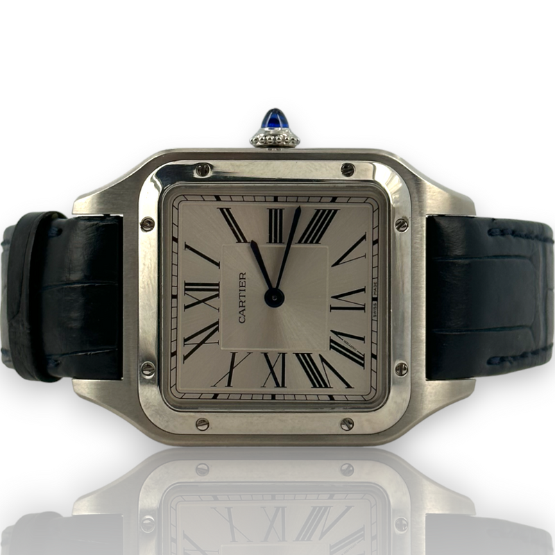 Cartier Santos Dumont Quartz 31mm Steel Silver Dial Leather Watch