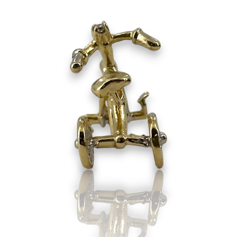 Kids Tricycle Three Wheeler 14k 585 Yellow White Gold Charm Pendant