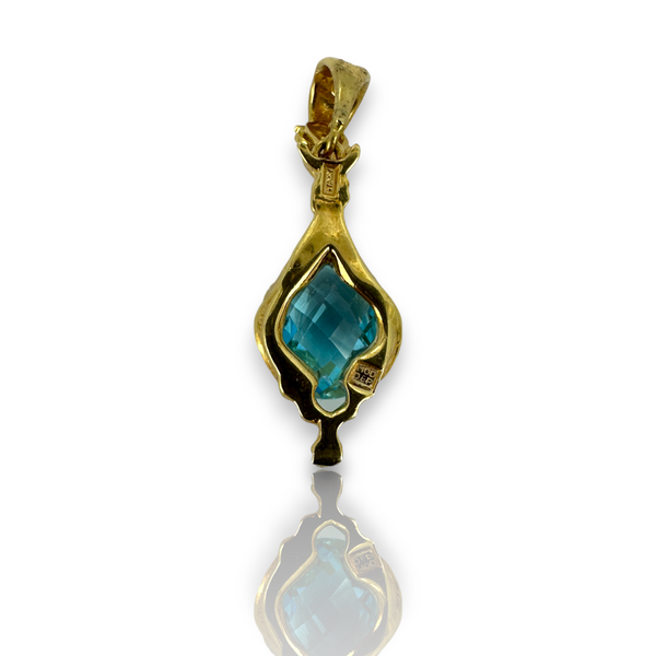 Vintage 18K 750 Yellow Gold Blue Topaz MOD DEP Drop Pendant