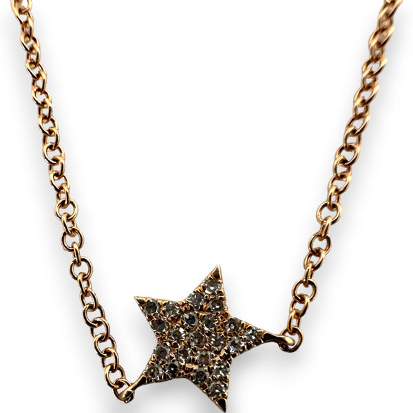 EF Collection Solid 14kt Rose Gold Diamond Baby Star Necklace with Adjustable Cable Link Split Chain 14-16"