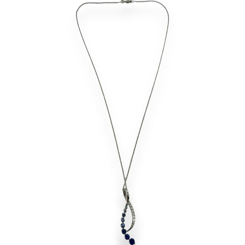 LeVian Solid 14kt White Gold Ombre Graduated Blue Blueberry Sapphire and White Vanilla Diamond Pendant on 18" Cable Chain