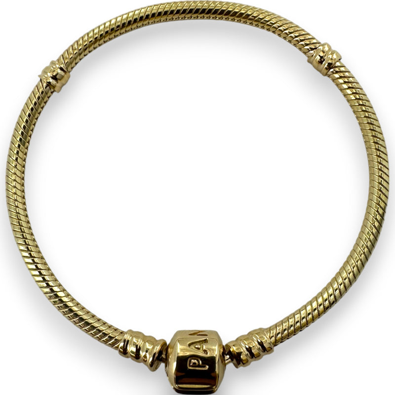 Pandora Moments Collection Solid 14kt Yellow Gold Snake Chain Bracelet with Stoppers for Charms and Cylinder Clasp Length 7"