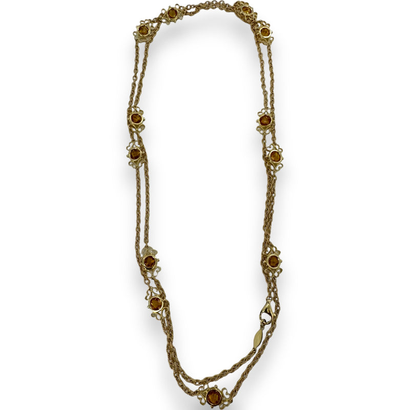 Gabriel and CO Solid 14kt Yellow Gold 12-Station Citrine Gemstone Necklace Textured Cable-Link Long 36" Chain