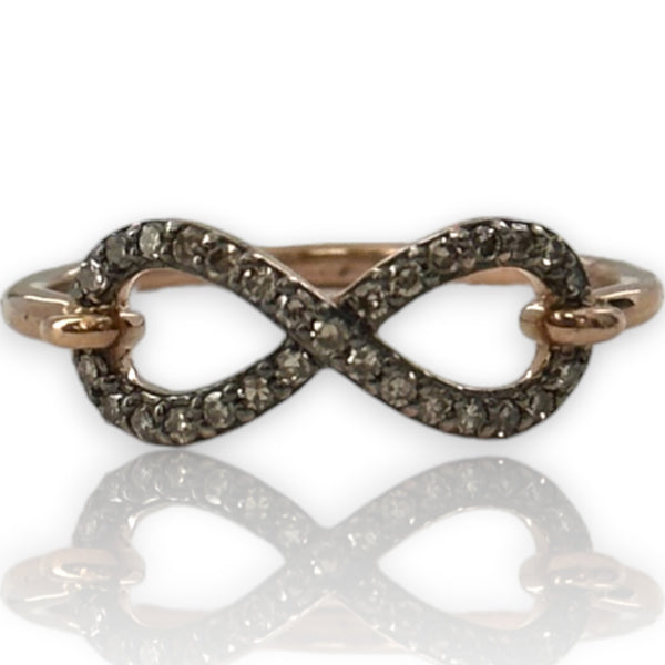 Helzberg Diamonds 10k Rose Gold and Chocolate Diamond Infinity Symbol Fashion Accent Ring Signed HDS Size 7