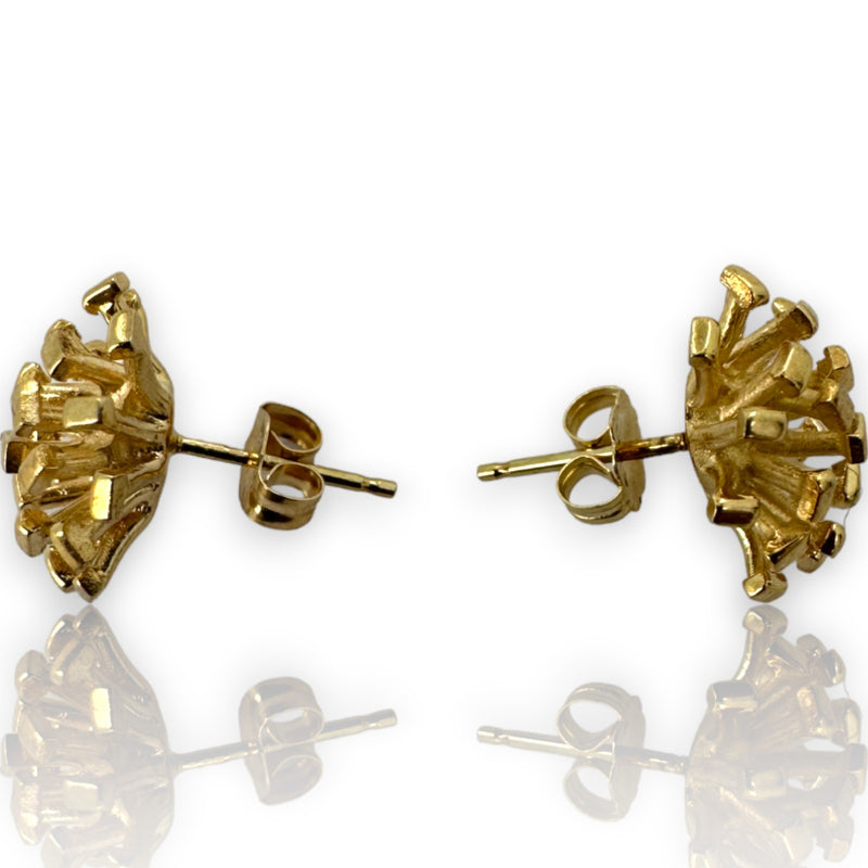 Vintage 1930-50s 14kt Solid Yellow Gold D.B. Dolan Bullock Signed Explosion-Style Pierced Stud Earrings