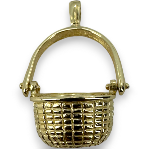 Vintage Hanging Basket Water Pail 14k 585 Yellow Gold Charm Pendant