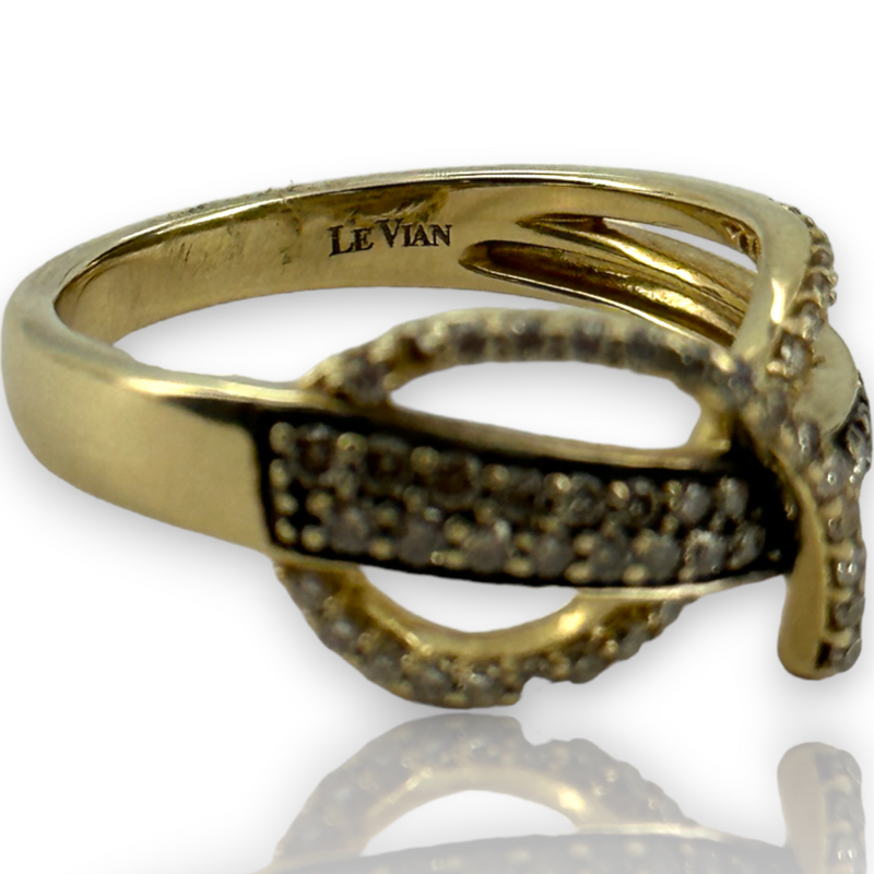 LeVian 14kt 585 Yellow Gold Chocolate Diamonds Ring Swirl Crossover Size 7