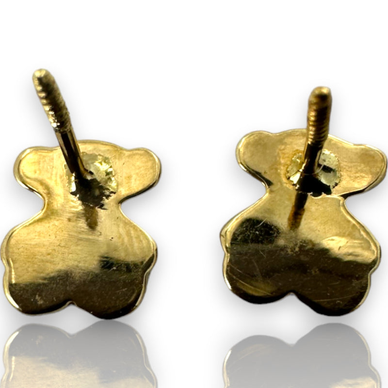 Kids 10k Solid Yellow Gold Teddy Bear Screw-Back Dainty Small Stud Earrings with 18k Earring Backs