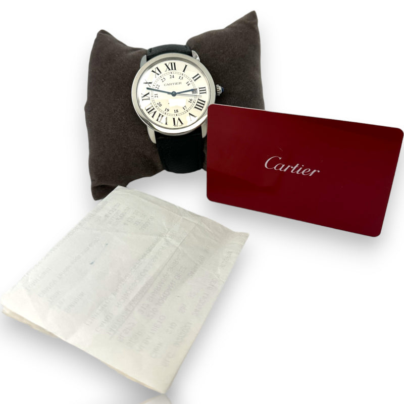 Cartier Ronde Solo XL 42mm 3802 Stainless Steel Watch Leather Papers